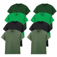  8 db-os, 4 színes csomagban Gildan kereknyakú pamut póló, Forest Green, Irish Green, Black, Military