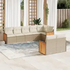  8 részes bézs polyrattan kerti ülőgarnitúra párnával kerti bútor