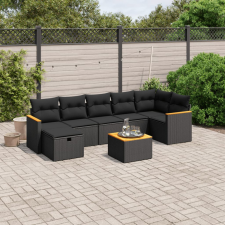  8 részes fekete polyrattan kerti ülőgarnitúra párnákkal kerti bútor