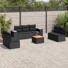  8 részes fekete polyrattan kerti ülőgarnitúra párnákkal kerti bútor