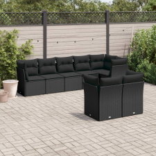 8 részes fekete polyrattan kerti ülőgarnitúra párnákkal kerti bútor