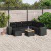 8 részes fekete polyrattan kerti ülőgarnitúra párnákkal