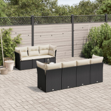  8 részes fekete polyrattan kerti ülőgarnitúra párnákkal kerti bútor
