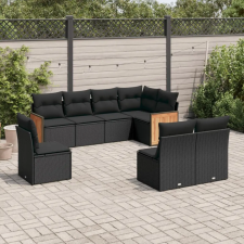  8 részes fekete polyrattan kerti ülőgarnitúra párnákkal kerti bútor