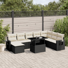 8 részes fekete polyrattan kerti ülőgarnitúra párnákkal kerti bútor