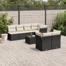 8 részes fekete polyrattan kerti ülőgarnitúra párnákkal kerti bútor