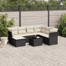 8 részes fekete polyrattan kerti ülőgarnitúra párnákkal kerti bútor