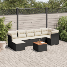 8 részes fekete polyrattan kerti ülőgarnitúra párnákkal kerti bútor