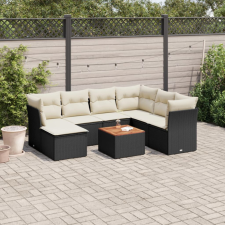  8 részes fekete polyrattan kerti ülőgarnitúra párnákkal kerti bútor