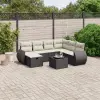  8 részes fekete polyrattan kerti ülőgarnitúra párnákkal