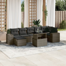  8 részes szürke polyrattan kerti ülőgarnitúra párnákkal kerti bútor