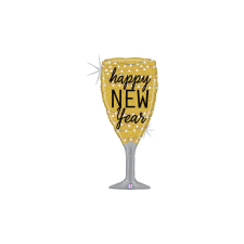  94 cm-es hologramos Happy New Year pezsgőspohár fólia lufi party kellék