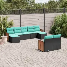  9 db fekete polyrattan kerti kanapégarnitúra párnákkal kerti bútor