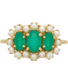 9 Karátos Arany Gyűrű Brazil Smaragddal és Fehér Édesvízi Kagylógyönggyel, PCY11318/62 gyűrű
