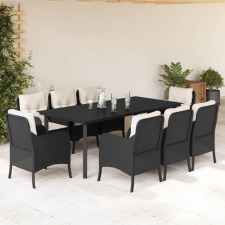  9 részes fekete polyrattan kerti étkezőgarnitúra párnákkal kerti bútor