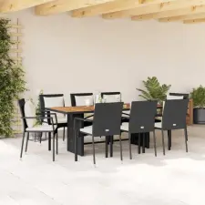 9 részes fekete polyrattan kerti étkezőgarnitúra párnákkal kerti bútor