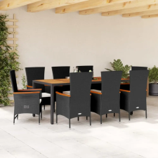  9 részes fekete polyrattan kerti étkezőgarnitúra párnákkal kerti bútor