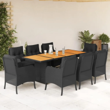  9 részes fekete polyrattan kerti étkezőgarnitúra párnákkal kerti bútor