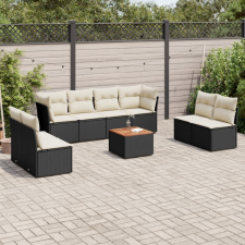  9 részes fekete polyrattan kerti ülőgarnitúra párnákkal kerti bútor