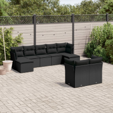  9 részes fekete polyrattan kerti ülőgarnitúra párnákkal kerti bútor
