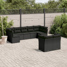 9 részes fekete polyrattan kerti ülőgarnitúra párnákkal kerti bútor