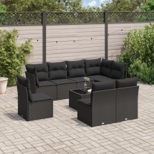 9 részes fekete polyrattan kerti ülőgarnitúra párnákkal kerti bútor
