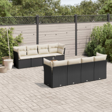 9 részes fekete polyrattan kerti ülőgarnitúra párnákkal kerti bútor