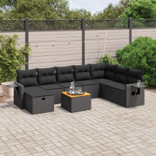  9 részes fekete polyrattan kerti ülőgarnitúra párnákkal kerti bútor