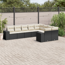 9 részes fekete polyrattan kerti ülőgarnitúra párnákkal kerti bútor
