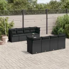  9 részes fekete polyrattan kerti ülőgarnitúra párnákkal kerti bútor