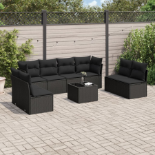 9 részes fekete polyrattan kerti ülőgarnitúra párnákkal kerti bútor
