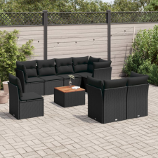  9 részes fekete polyrattan kerti ülőgarnitúra párnákkal kerti bútor