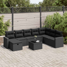9 részes fekete polyrattan kerti ülőgarnitúra párnákkal kerti bútor
