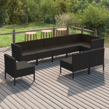 9 részes fekete polyrattan kerti ülőgarnitúra párnákkal kerti bútor