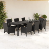 9 részes fekete polyrattan/üveg kerti étkezőgarnitúra párnákkal