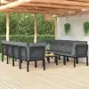  9-részes fekete-szürke polyrattan kerti ülőgarnitúral