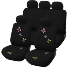  9 részes Pillangós autós üléshuzat szett - Légzsákos - Fekete gyerekülés huzat, betét