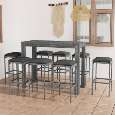 9 részes szürke polyrattan kerti bárszett párnákkal kerti bútor