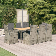  9 részes szürke polyrattan kerti étkezőgarnitúra párnával kerti bútor