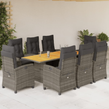  9 részes szürke polyrattan kerti étkezőgarnitúra párnával kerti bútor