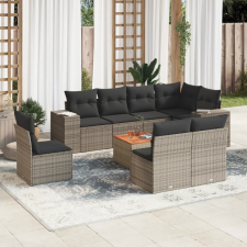 9-részes szürke polyrattan kerti ülőgarnitúra párnákkal kerti bútor