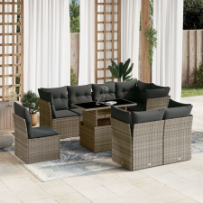 9 részes szürke polyrattan kerti ülőgarnitúra párnákkal kerti bútor