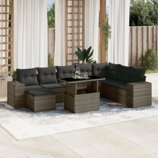  9 részes szürke polyrattan kerti ülőgarnitúra párnákkal kerti bútor