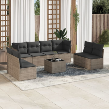 9-részes szürke polyrattan kerti ülőgarnitúra párnákkal kerti bútor