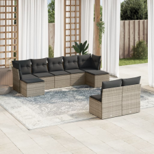  9-részes szürke polyrattan kerti ülőgarnitúra párnákkal kerti bútor