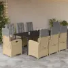  9 részes vegyes bézs polyrattan kerti étkezőgarnitúra párnákkal