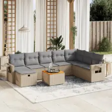  9 részes vegyes bézs polyrattan kerti ülőgarnitúra párnákkal kerti bútor