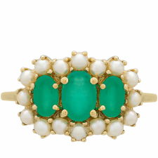  9K Arany Gyűrű Brazil Smaragddal és Édesvízi Gyöngyökkel - Elegáns Design gyűrű