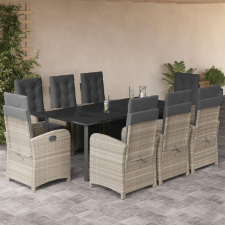 9részes világosszürke polyrattan kerti étkezőgarnitúra párnával kerti bútor