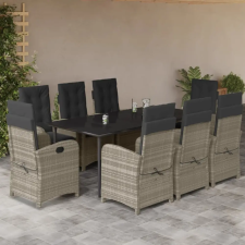  9részes világosszürke polyrattan kerti étkezőgarnitúra párnával kerti bútor